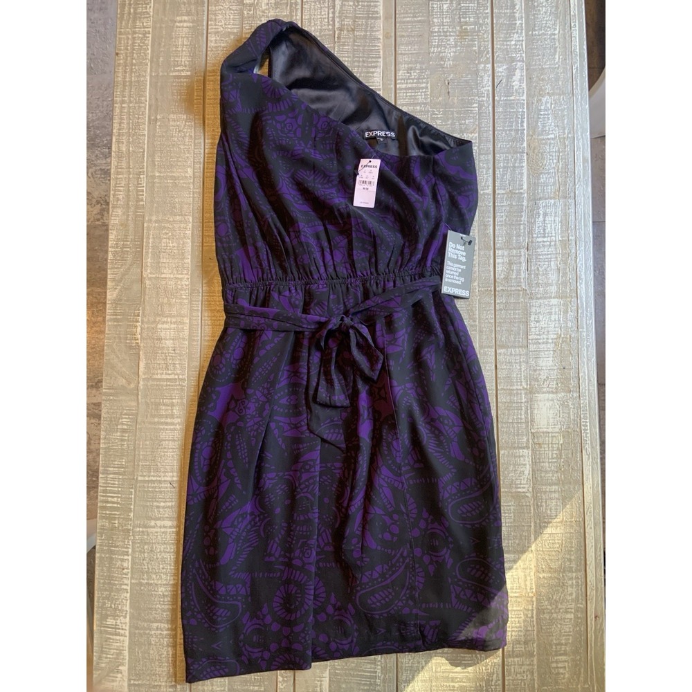 Express Dress Womens Medium Purple Black One Shoulder Polyester‎ NWT $79.90 New
